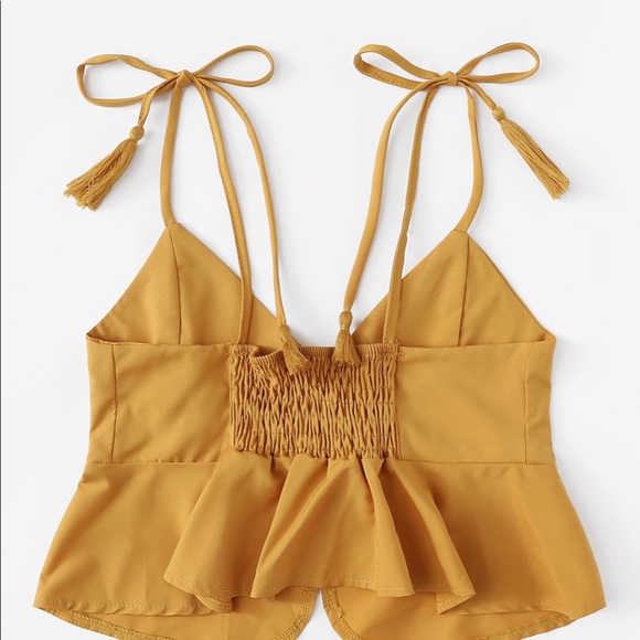 Mustard crop top cami tie front - Picture 2 of 4